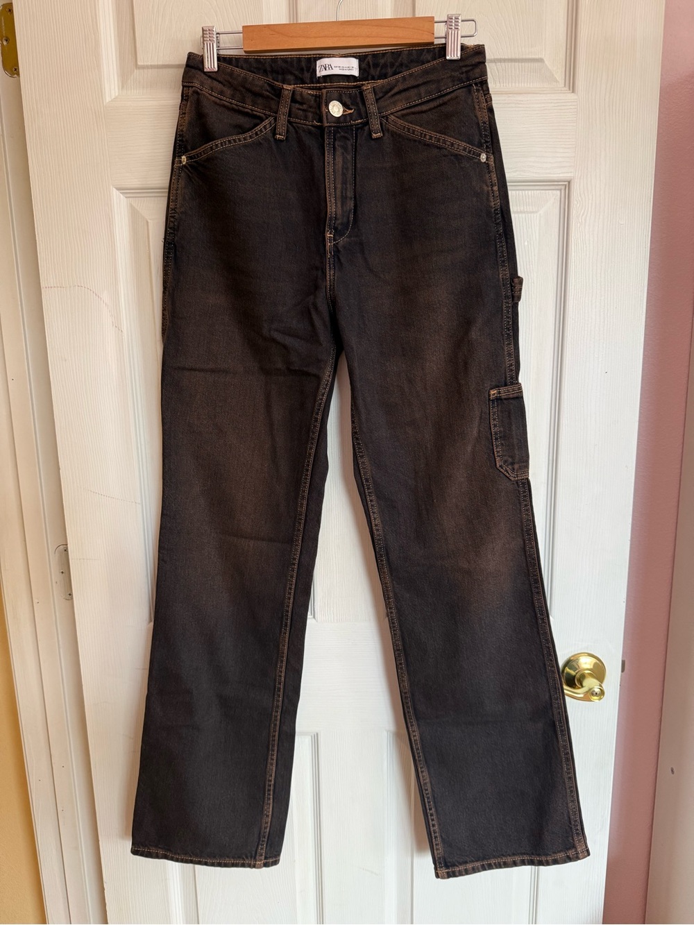 Zara Black Straight-Leg Carpenter Jeans